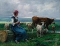 Dhepardes avec mouton de chèvre et vache Vie rurale réalisme Julien Dupre